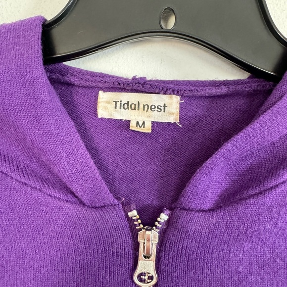 Tidal Nest Womens Y2K Flower Power Purple Thick Cardigan Sweater, Size Medium - Picture 4 of 5